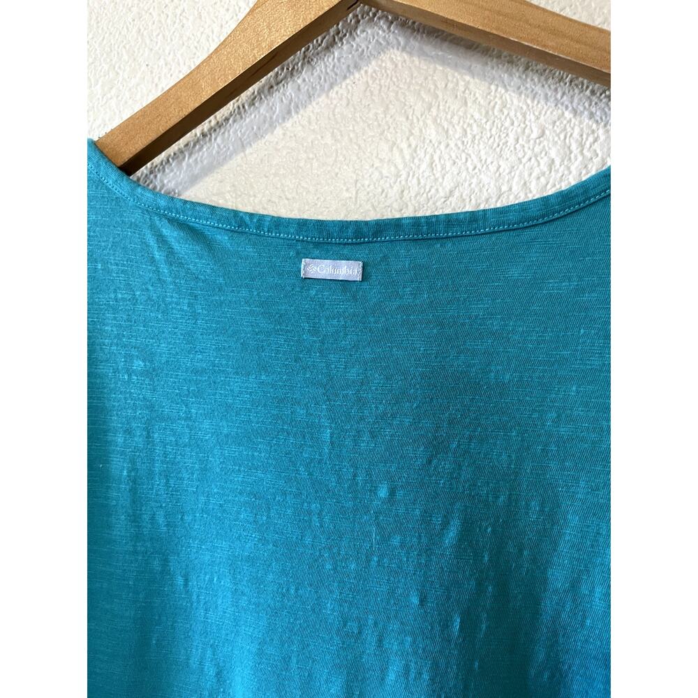 Columbia Daisy Fields Teal Tie Dye V Neck 100% Cotton Tee Shirt Dress Size XS - Picture 4 of 10